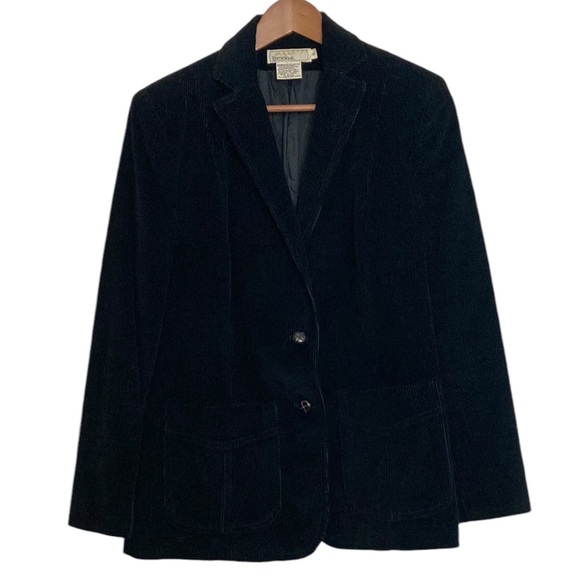 Vintage Blazer Womens Medium Black Cotton Corduroy Jacket Retro 80s Academia - Picture 1 of 15